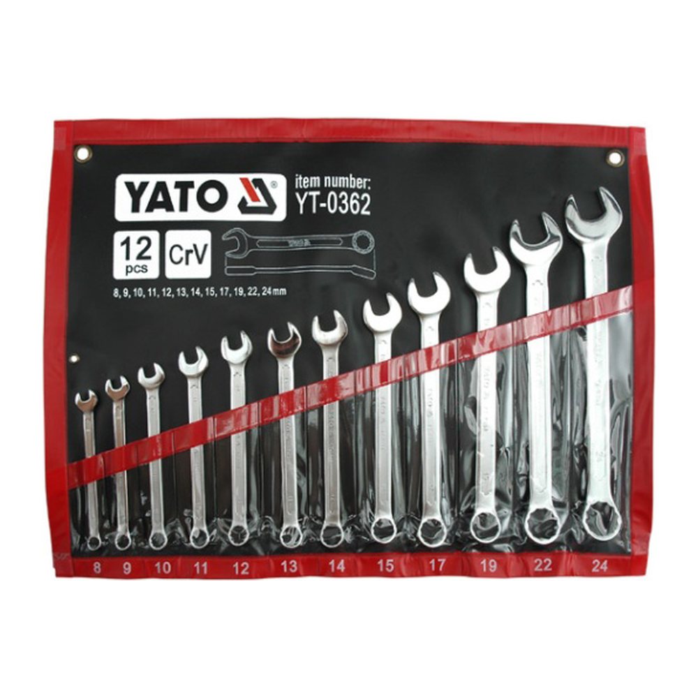 Набір комбінованих ключів YATO YT-0362, 12 шт., 8–24 мм, у чохлі, фото 1